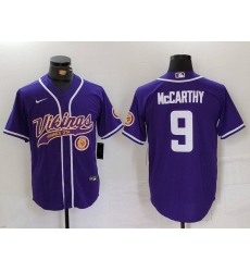 Men Minnesota Vikings 9 J J  McCarthy Purple Cool Base Stitched Baseball Jersey 2