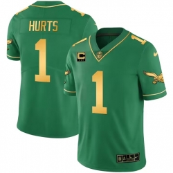 Men Philadelphia Eagles 1 Jalen Hurts Green Gold Vapor Limited Stitched Football Jersey Men Philadelphia Eagles 1 Jalen Hurts Green Gold Vapor Limited Stitched Football Jersey