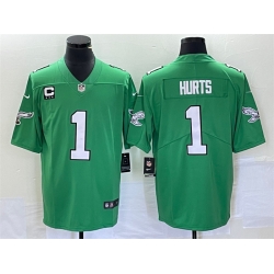 Men Philadelphia Eagles 1 Jalen Hurts Green Vapor Limited With C Patch Stitched Football Jersey Men Philadelphia Eagles 1 Jalen Hurts Green Vapor Limited With C Patch Stitched Football Jersey