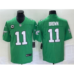 Men Philadelphia Eagles 11 A  J  Brown Green With C Patch Stitched Football Jersey Men Philadelphia Eagles 11 A  J  Brown Green With C Patch Stitched Football Jersey