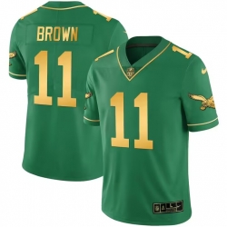Men Philadelphia Eagles 11 A J  Brown Green gold Vapor Untouchable Limited Stitched Football Jersey Men Philadelphia Eagles 11 A J  Brown Green gold Vapor Untouchable Limited Stitched Football Jersey