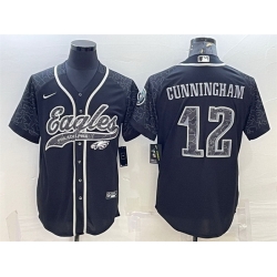 Men Philadelphia Eagles 12 Randall Cunningham Black Reflective With Patch Cool Base Stitched Baseball Jersey Men Philadelphia Eagles 12 Randall Cunningham Black Reflective With Patch Cool Base Stitched Baseball Jersey