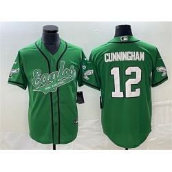 Men Philadelphia Eagles 12 Randall Cunningham Green Cool Base Stitched Baseball Jersey Men Philadelphia Eagles 12 Randall Cunningham Green Cool Base Stitched Baseball Jersey