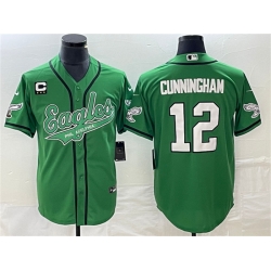Men Philadelphia Eagles 12 Randall Cunningham Green With C Patch Cool Base Stitched Baseball Jersey Men Philadelphia Eagles 12 Randall Cunningham Green With C Patch Cool Base Stitched Baseball Jersey