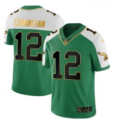 Men Philadelphia Eagles 12 Randall Cunningham Kelly Green Alternate Gold Stitched Football Jersey Men Philadelphia Eagles 12 Randall Cunningham Kelly Green Alternate Gold Stitched Football Jersey