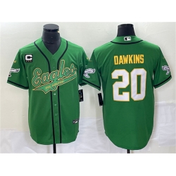 Men Philadelphia Eagles 20 Brian Dawkins Green Gold With C Patch Cool Base Stitched Baseball Jersey Men Philadelphia Eagles 20 Brian Dawkins Green Gold With C Patch Cool Base Stitched Baseball Jersey