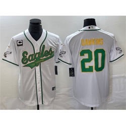 Men Philadelphia Eagles 20 Brian Dawkins White Gold With C Patch Cool Base Stitched Baseball Jersey Men Philadelphia Eagles 20 Brian Dawkins White Gold With C Patch Cool Base Stitched Baseball Jersey