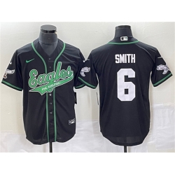 Men Philadelphia Eagles 6 DeVonta Smith Black Cool Base Stitched Baseball Jersey Men Philadelphia Eagles 6 DeVonta Smith Black Cool Base Stitched Baseball Jersey