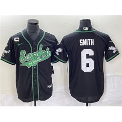 Men Philadelphia Eagles 6 DeVonta Smith Black With C Patch Cool Base Stitched Baseball Jersey Men Philadelphia Eagles 6 DeVonta Smith Black With C Patch Cool Base Stitched Baseball Jersey