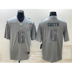 Men Philadelphia Eagles 6 DeVonta Smith Gray Super Bowl LVII Patch Atmosphere Fashion Stitched Jersey Men Philadelphia Eagles 6 DeVonta Smith Gray Super Bowl LVII Patch Atmosphere Fashion Stitched Jersey