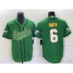 Men Philadelphia Eagles 6 DeVonta Smith Green Gold Cool Base Stitched Baseball Jersey Men Philadelphia Eagles 6 DeVonta Smith Green Gold Cool Base Stitched Baseball Jersey
