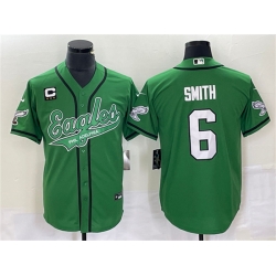 Men Philadelphia Eagles 6 DeVonta Smith Green With C Patch Cool Base Stitched Baseball Jersey Men Philadelphia Eagles 6 DeVonta Smith Green With C Patch Cool Base Stitched Baseball Jersey
