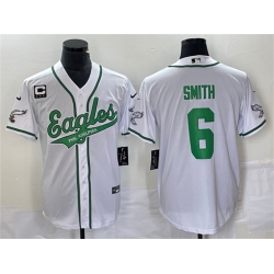 Men Philadelphia Eagles 6 DeVonta Smith White With C Patch Cool Base Stitched Baseball Jersey Men Philadelphia Eagles 6 DeVonta Smith White With C Patch Cool Base Stitched Baseball Jersey