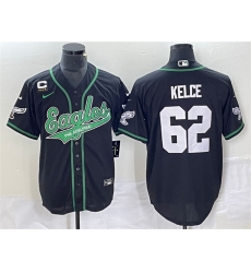 Men Philadelphia Eagles 62 Jason Kelce Black With C Patch Cool Base Stitched Baseball Jersey