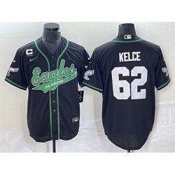 Men Philadelphia Eagles 62 Jason Kelce Black With C Patch Cool Base Stitched Baseball Jersey Men Philadelphia Eagles 62 Jason Kelce Black With C Patch Cool Base Stitched Baseball Jersey