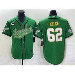 Men Philadelphia Eagles 62 Jason Kelce Green Gold With C Patch Cool Base Stitched Baseball Jersey Men Philadelphia Eagles 62 Jason Kelce Green Gold With C Patch Cool Base Stitched Baseball Jersey