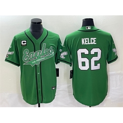 Men Philadelphia Eagles 62 Jason Kelce Green With C Patch Cool Base Stitched Baseball Jersey Men Philadelphia Eagles 62 Jason Kelce Green With C Patch Cool Base Stitched Baseball Jersey