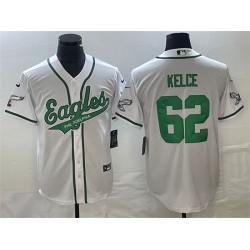 Men Philadelphia Eagles 62 Jason Kelce White Cool Base Stitched Baseball Jersey Men Philadelphia Eagles 62 Jason Kelce White Cool Base Stitched Baseball Jersey