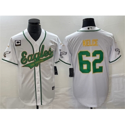 Men Philadelphia Eagles 62 Jason Kelce White Gold With C Patch Cool Base Stitched Baseball Jersey Men Philadelphia Eagles 62 Jason Kelce White Gold With C Patch Cool Base Stitched Baseball Jersey