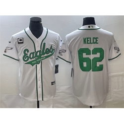 Men Philadelphia Eagles 62 Jason Kelce White With C Patch Cool Base Stitched Baseball Jersey Men Philadelphia Eagles 62 Jason Kelce White With C Patch Cool Base Stitched Baseball Jersey