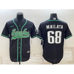 Men Philadelphia Eagles 68 Jordan Mailata Black With Patch Cool Base Stitched Baseball Jersey Men Philadelphia Eagles 68 Jordan Mailata Black With Patch Cool Base Stitched Baseball Jersey
