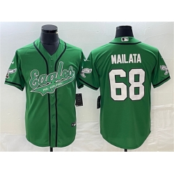 Men Philadelphia Eagles 68 Jordan Mailata Green Cool Base Stitched Baseball Jersey Men Philadelphia Eagles 68 Jordan Mailata Green Cool Base Stitched Baseball Jersey