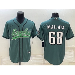 Men Philadelphia Eagles 68 Jordan Mailata Green With Patch Cool Base Stitched Baseball Jersey Men Philadelphia Eagles 68 Jordan Mailata Green With Patch Cool Base Stitched Baseball Jersey
