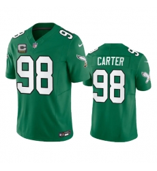 Men Philadelphia Eagles 98 Jalen Carter Green 2023 F U S E  With C Patch Vapor Untouchable Stitched Football Jersey