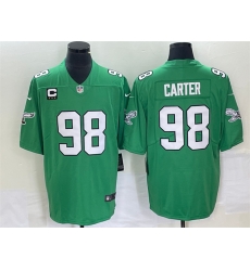 Men Philadelphia Eagles 98 Jalen Carter Green Vapor Limited With C Patch Stitched Football Jersey