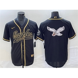 Men Philadelphia Eagles Black Gold Team Big Logo Cool Base Stitched Baseball Jersey Men Philadelphia Eagles Black Gold Team Big Logo Cool Base Stitched Baseball Jersey