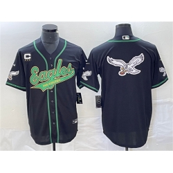 Men Philadelphia Eagles Black Team Big Logo With C Patch Cool Base Stitched Baseball Jersey Men Philadelphia Eagles Black Team Big Logo With C Patch Cool Base Stitched Baseball Jersey