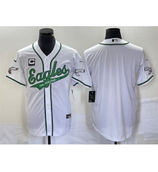 Men Philadelphia Eagles Blank White With C Patch Cool Base Stitched Baseball Jersey