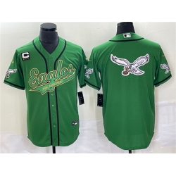 Men Philadelphia Eagles Green Gold Team Big Logo With C Patch Cool Base Stitched Baseball Jersey Men Philadelphia Eagles Green Gold Team Big Logo With C Patch Cool Base Stitched Baseball Jersey