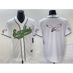 Men Philadelphia Eagles White Gold Team Big Logo Cool Base Stitched Baseball Jersey Men Philadelphia Eagles White Gold Team Big Logo Cool Base Stitched Baseball Jersey