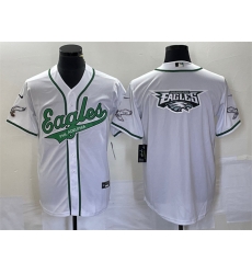 Men Philadelphia Eagles White Team Big Logo Cool Base Stitched Baseball Jersey