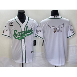 Men Philadelphia Eagles White Team Big Logo With C Patch Cool Base Stitched Baseball Jersey Men Philadelphia Eagles White Team Big Logo With C Patch Cool Base Stitched Baseball Jersey