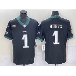 Men's Philadelphia Eagles #1 Jalen Hurts Black C Patch 2023 FUSE Vapor Untouchable Stitched Jersey Men's Philadelphia Eagles #1 Jalen Hurts Black C Patch 2023 FUSE Vapor Untouchable Stitched Jersey