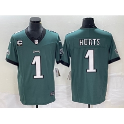 Men's Philadelphia Eagles #1 Jalen Hurts Green C Patch 2023 FUSE Vapor Untouchable Stitched Jersey Men's Philadelphia Eagles #1 Jalen Hurts Green C Patch 2023 FUSE Vapor Untouchable Stitched Jersey