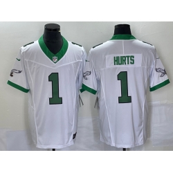 Men's Philadelphia Eagles #1 Jalen Hurts White 2023 FUSE Vapor Untouchable Stitched Jersey Men's Philadelphia Eagles #1 Jalen Hurts White 2023 FUSE Vapor Untouchable Stitched Jersey