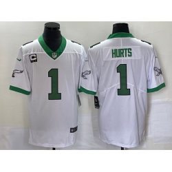 Men's Philadelphia Eagles #1 Jalen Hurts White Kelly Green With C Patch Jersey Men's Philadelphia Eagles #1 Jalen Hurts White Kelly Green With C Patch Jersey