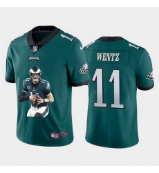 Philadelphia Eagles 11 Carson Wentz Men Nike Player Signature Moves Vapor Limited NFL Jersey Green