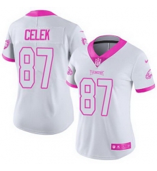 Nike Eagles #87 Brent Celek White Pink Womens Stitched NFL Limited Rush Fashion Jersey