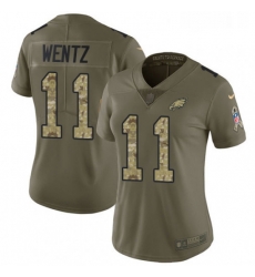 Womens Nike Philadelphia Eagles 11 Carson Wentz Limited OliveCamo 2017 Salute to Service NFL Jersey