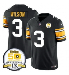 Men Pittsburgh Steelers 3 Russell Wilson Black 2024 F U S E 50th Anniversary Of Super Bowl IX Vapor Untouchable Limited Stitched Jersey