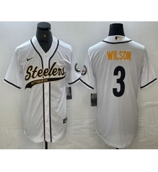 Men Pittsburgh Steelers 3 Russell Wilson White With Patch Cool Base Stitched Baseball Jerseys