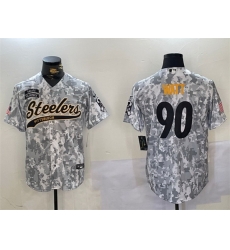 Men Pittsburgh Steelers 90 T J Watt 2024 Arctic Camo Salute To Service Stitched Baseball Jersey