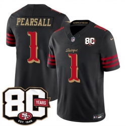 Men San Francisco 49ers  1 Ricky Pearsall Black 80th Anniversary Patch  Rivalries  2026 F U S E  Vapor Untouchabl Limited Stitched Football Jersey