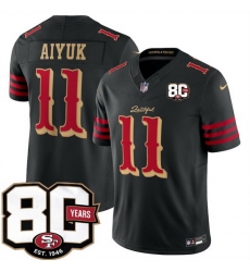 Men San Francisco 49ers 11 Brandon Aiyuk Black 80th Anniversary Patch Rivalries 2026 F U S E Vapor Untouchabl Limited Stitched Football Jersey Men San Francisco 49ers 11 Brandon Aiyuk Black 80th Anniversary Patch Rivalries 2026 F U S E Vapor Untouchabl Limited Stitched Football Jersey
