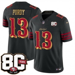 Men San Francisco 49ers  13 Brock Purdy Black 80th Anniversary Patch  Rivalries  2026 F U S E  Vapor Untouchabl Limited Stitched Football Jersey