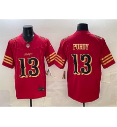 Men San Francisco 49ers 13 Brock Purdy Red Gold 2025 F U S E Rivalries Vapor Limited Stitched Football Jersey Men San Francisco 49ers 13 Brock Purdy Red Gold 2025 F U S E Rivalries Vapor Limited Stitched Football Jersey